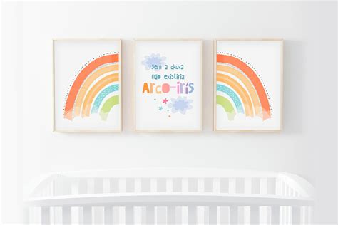 Kit Quadro Decorativo para Quarto de Bebê Arco íris Elo7