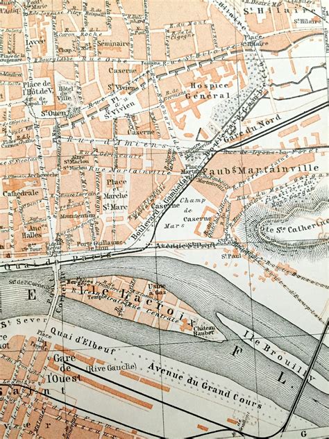 Antique 1909 Rouen France Map from Baedekers Guide Atlas | Etsy