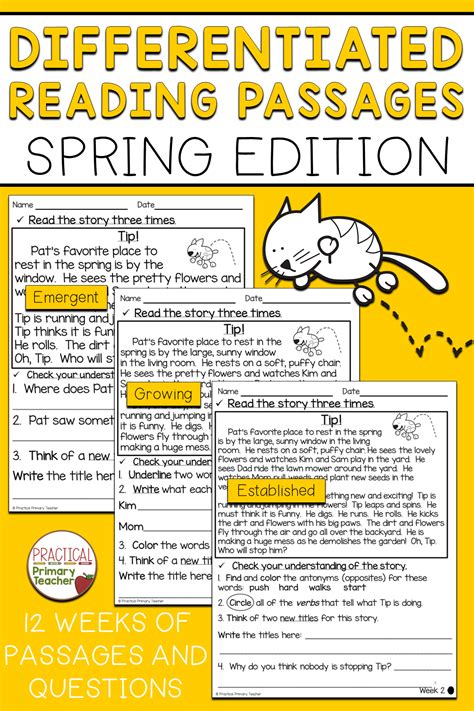 Reading Comprehension Passages Spring Fiction Differentiated 3