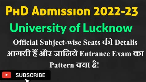 Lucknow University Phd Admission Subject Wise Seats Lu Phd