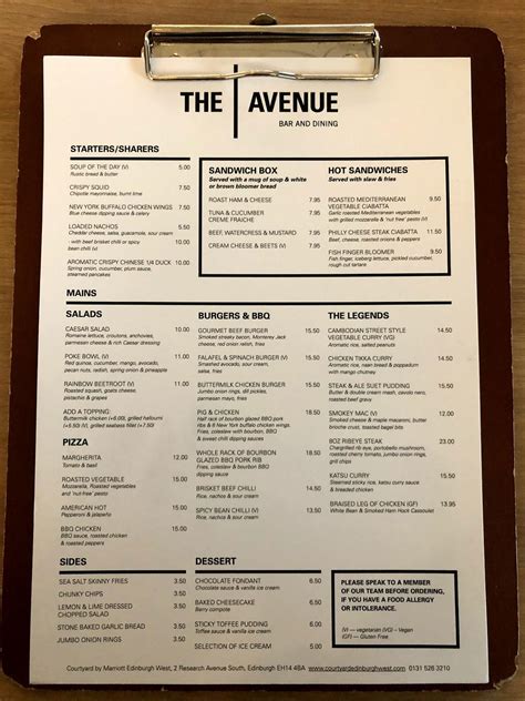 Menu at Courtyard by Marriott Edinburgh West Restaurant, Currie