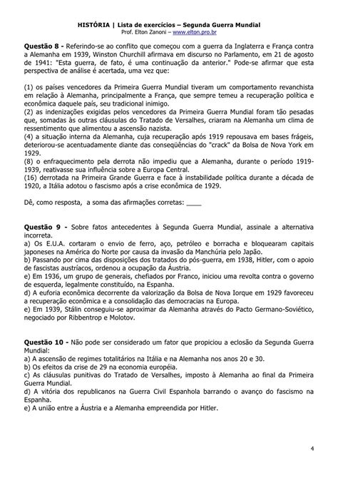 Segunda Guerra Mundial Exercicios - RETOEDU