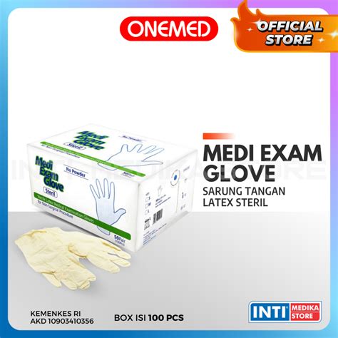 Jual ONEMED Sarung Tangan Latex Medi Exam Glove STERIL Size XS S M L