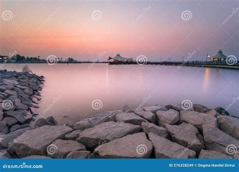 Sunset at Ancol Beach, Jakarta, Indonesia Stock Image - Image of scenic, coastal: 276328249