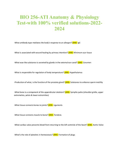 Bio Ati Anatomy Physiology Test With Verified Solutions