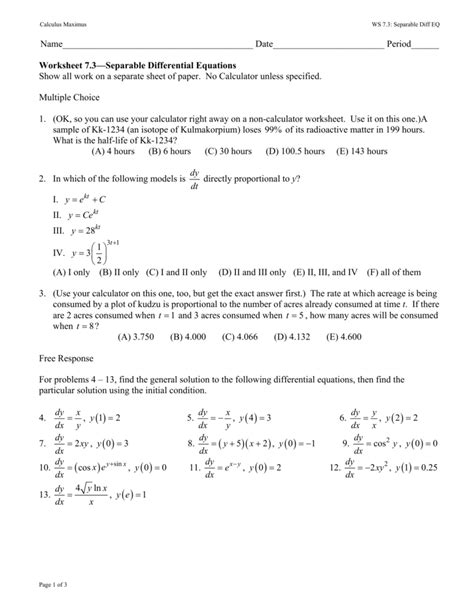 Separable Differential Equations