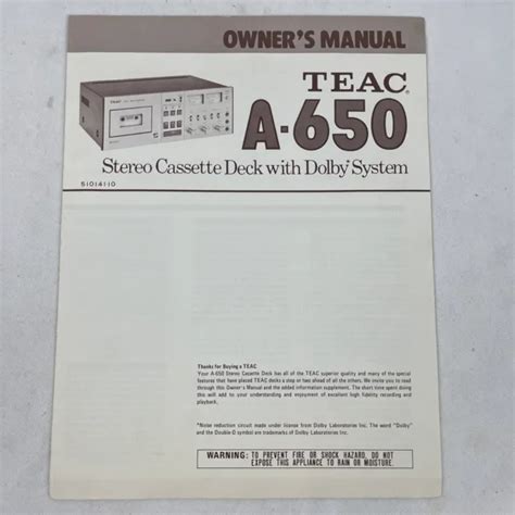 Teac Ad 4 Cassette Deck Service Manual Original £1552 Picclick Uk