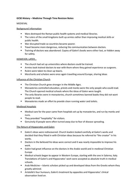 Medicine Through Time Overview GCSE History Medicine Through Time