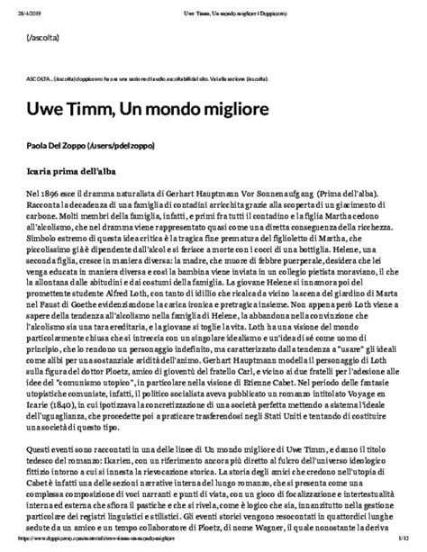 Pdf Uwe Timm Un Mondo Migliore Doppiozero Paola Del Zoppo