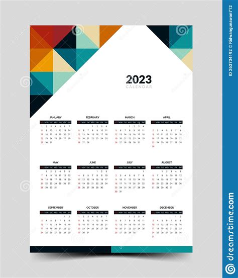 2023 Wall Calendar Design Template With Polygonal Shape Stock Vector