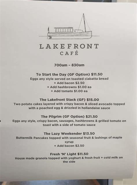 Menu at Lakefront Café cafe, Te Anau