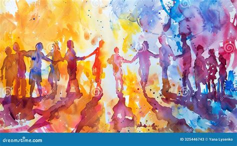 watercolor painting  diverse people holding hands concept  unity