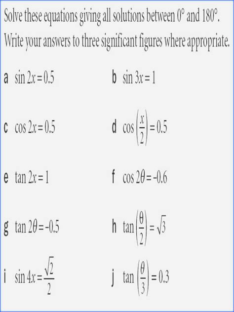 50 Solving Trigonometric Equations Worksheet Answers