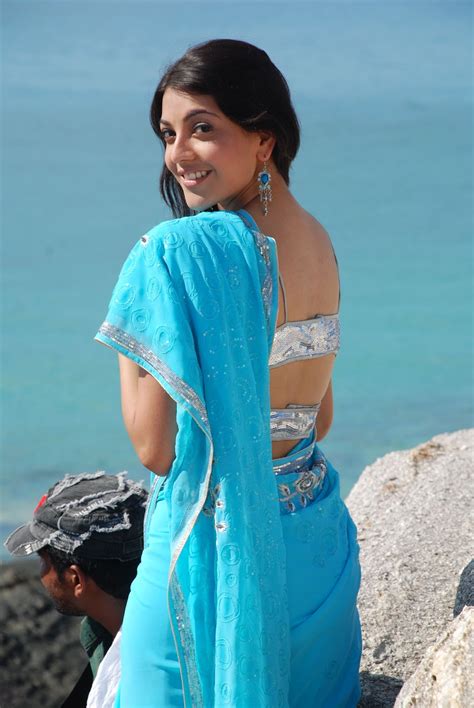 kajal agarwal spicy  blue saree pics beautiful indian actress cute