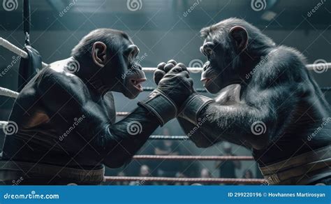 Two Strong Male Gorilla Fighting in the Boxing Ring. Chimp Stock ...