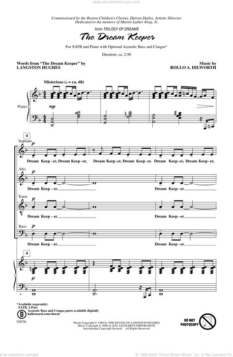 Dilworth The Dream Keeper From Trilogy Of Dreams Sheet Music For Choir Satb Soprano Alto