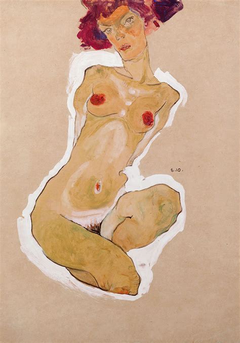 Egon Schiele Squatting Female Nude 1910 ABC Fine ART