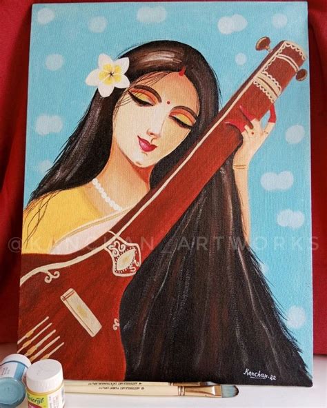 Maa Saraswati painting | Mini canvas art, Canvas art painting abstract ...