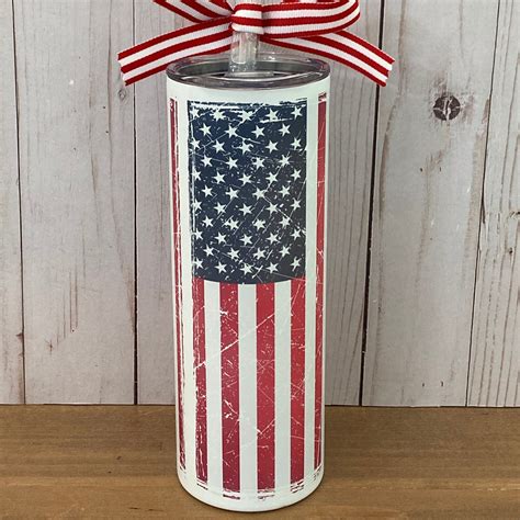 AMERICAN FLAG Skinny Tumbler Patriotic Matte Red White And Etsy