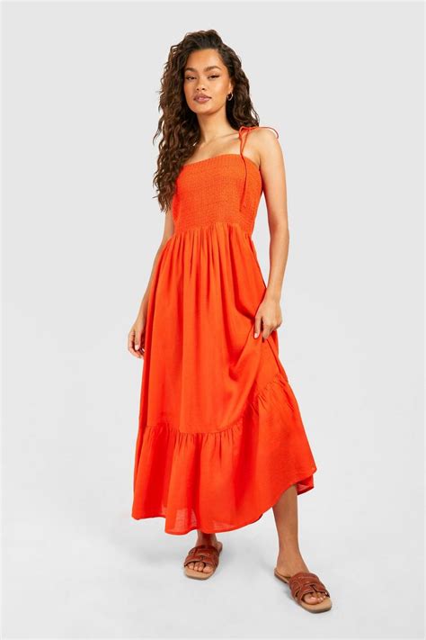 Linen Look Shirred Bandeau Maxi Dress Boohoo Uk