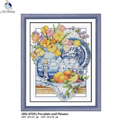 Joy Sunday Porcelain And Flowers Cross Stitch Kits 11CT Printed Fabric