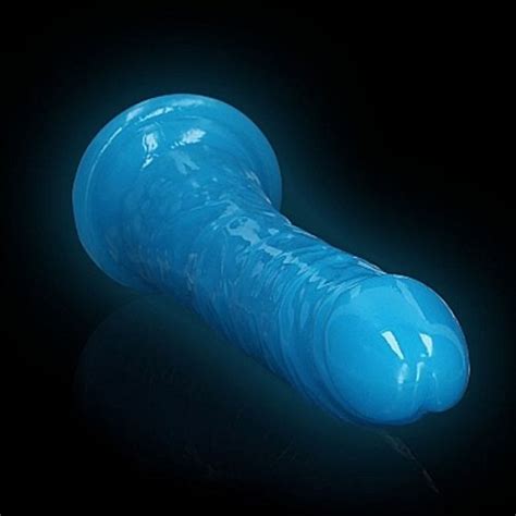 Shots RealRock Inch Slim Glow In The Dark Neon Dildo Blue Sex Toy HotMovies