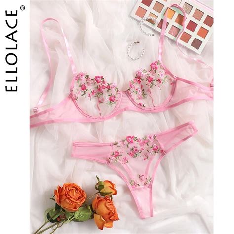 Ellolace Lingerie Sexy Floral Embroidery Underwear Transparent Lace