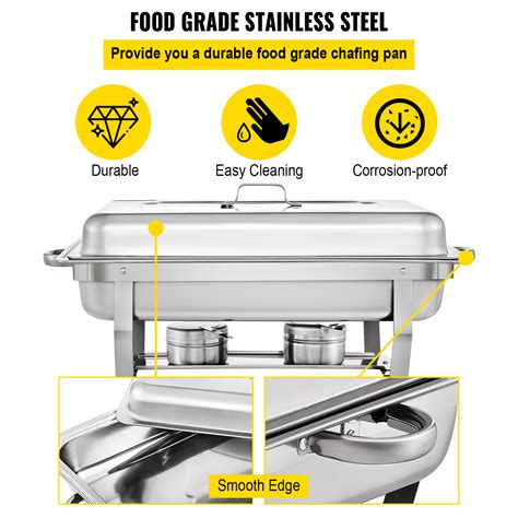 Vevor Chafing Dish 2 Packs 8 Quart Stainless Steel Chafing Dish Buffet Set 2 Rectangular Chafers