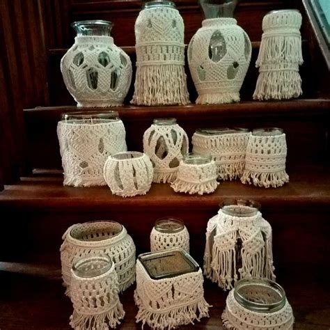 White Crocheted Vases And Jars For Home Decor