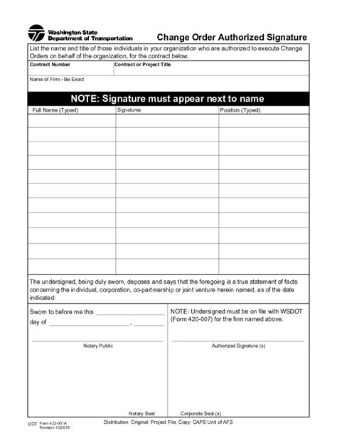 Fillable Online Wsdot Wa Change Of Authorized Signatories Sample