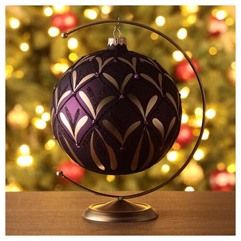 Christmas tree ball purple gold in blown glass with stones 150mm | online sales on HOLYART.com