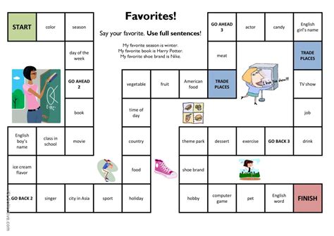 Favorites Board Game: English ESL worksheets pdf & doc