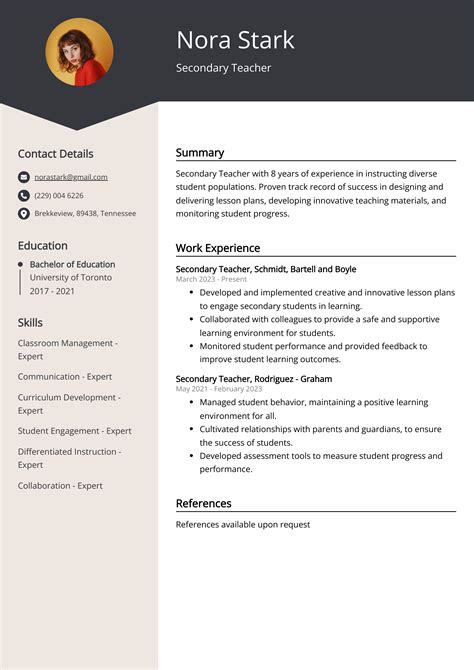 Secondary Teacher Resume Example Free Guide