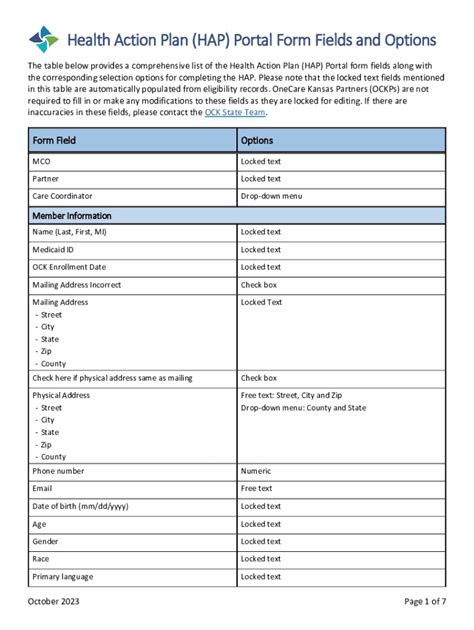 Fillable Online Health Action Plan Hap Portal Form Fields And Options