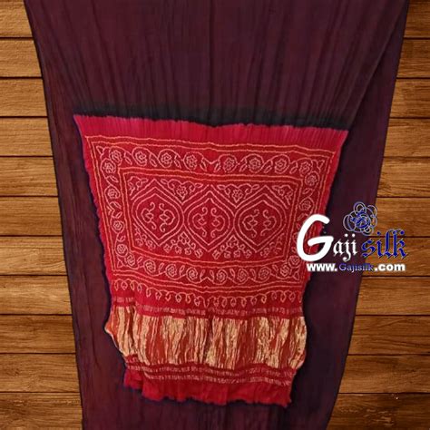 Red Brown Bandhani Palav Saree Pure Gaji Silk GAJI SILK