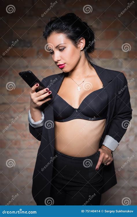 Portrait Of Pretty Brunette Stock Photo Image Of Chest Graceful 75140414