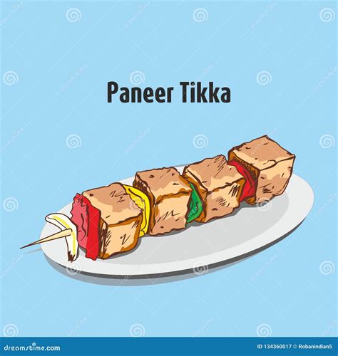 Indian Traditional Food Paneer Tikka Vector Illustration