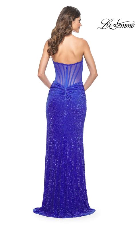 Royal Blue Long Beaded Strapless Prom Dress