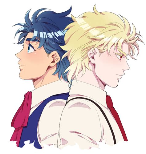 Safebooru 2boys Ar Rikuesuto Blonde Hair Blue Eyes Blue Hair Bow Dio Brando Jojo No Kimyou