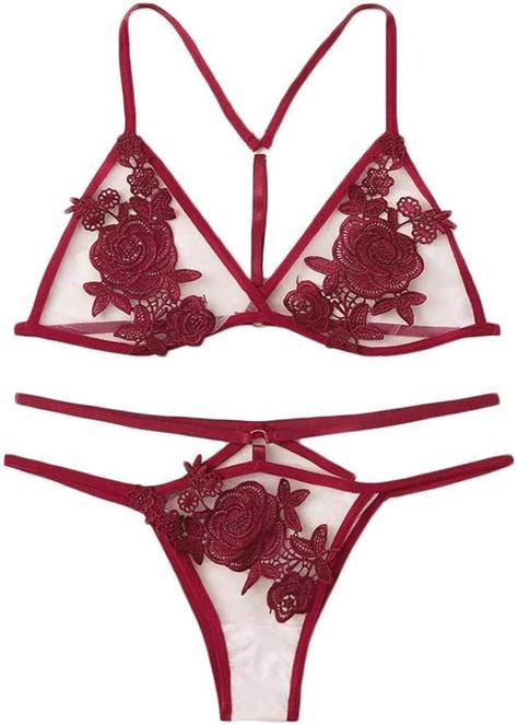 Rtyoo Lingerie Lady Sexy LeatherSexy Dessous Frauen BH Set Spitzensets Blumen Bestickte Applique