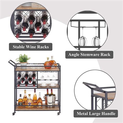 FATORRI Bar Cart For The Home With Wine Rack And Glasses Holder