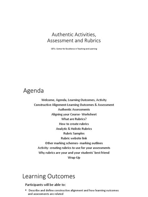 Authentic Activities Assessment And Rubrics Cetl Center For