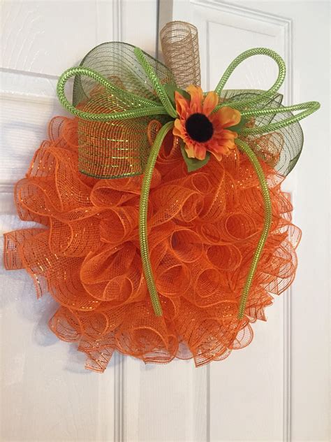 17 Fallautumn Deco Mesh Orange Pumpkin Wreath With Etsy