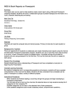 Fillable Online WSD 6 Book Reports On Powerpoint Fax Email Print