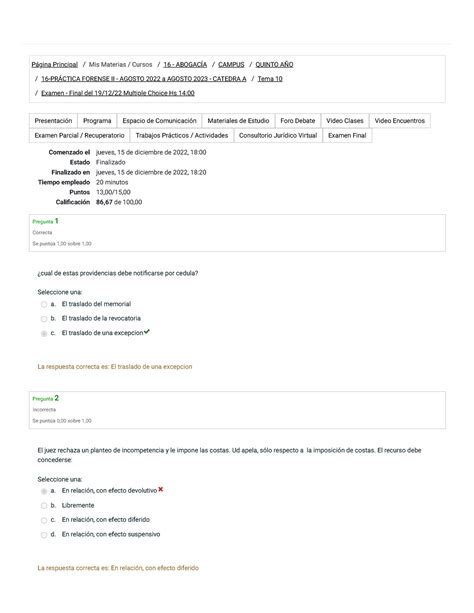 Final Forense II Diciembre 2022 Página Principal Mis Materias