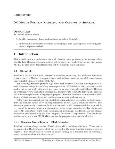 Pdf Laboratory Dc Motor Position Modeling And Control In Simulinkinc