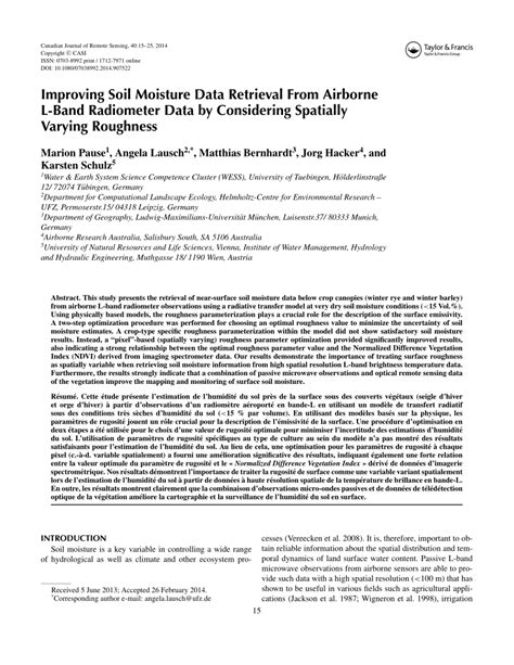 PDF Improving Soil Moisture Data Retrieval From Airborne L Band