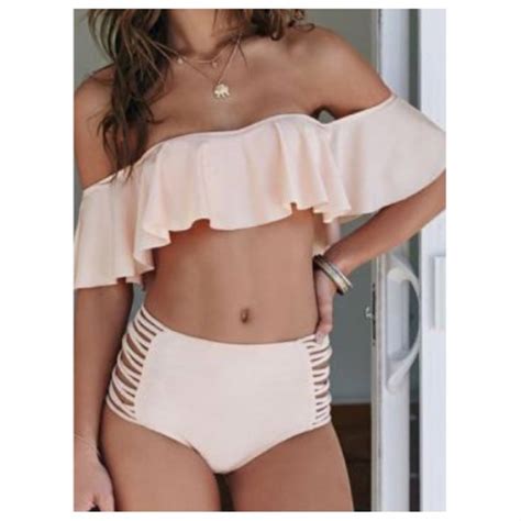 Swim Last One Pink Offshoulder Ruffled Bikini Poshmark