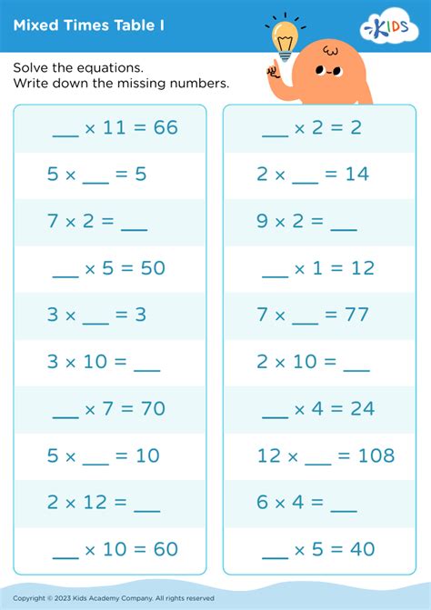 Free Mixed Times Tables Worksheets