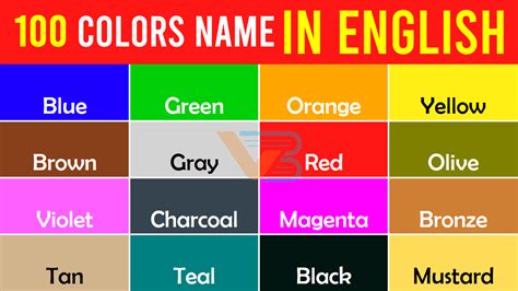 100 Color Names in English with Images | A to Z Color Names